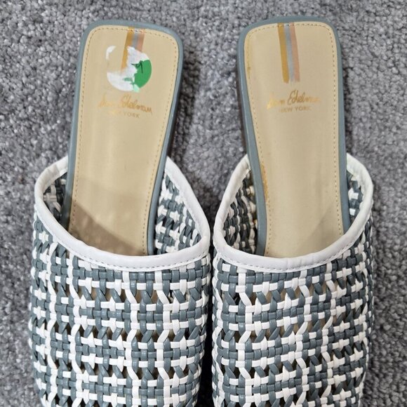 Sam Edelman Leona Blue White Woven Slip On Square Toe Mule Flat Beachy Boho - Picture 3 of 12